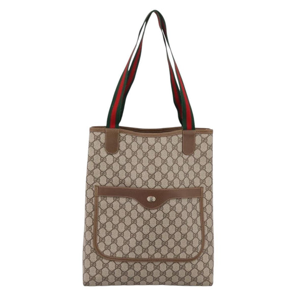 GUCCI GG Supreme Web Sherry Line Tote Bag PVC Beige Gold 40 02 003 Auth 207471A