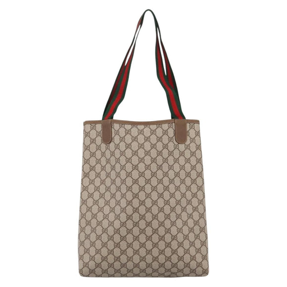 GUCCI GG Supreme Web Sherry Line Tote Bag PVC Beige Gold 40 02 003 Auth 207471A