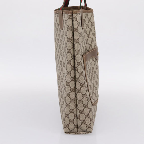 GUCCI GG Supreme Web Sherry Line Tote Bag PVC Beige Gold 40 02 003 Auth 207471A