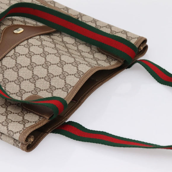 GUCCI GG Supreme Web Sherry Line Tote Bag PVC Beige Gold 40 02 003 Auth 207471A