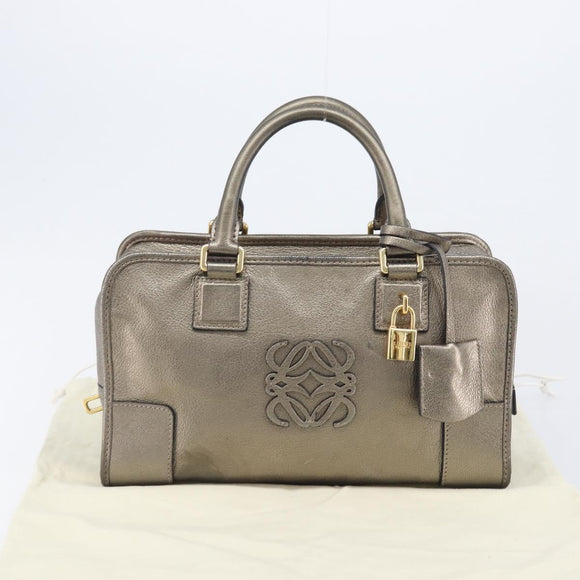 LOEWE Amazona 28 Hand Bag Leather Gold Auth 207475V
