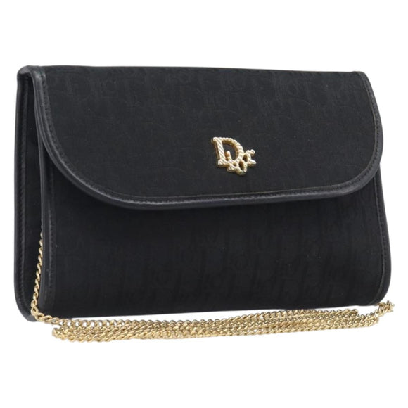 Christian Dior Trotter Canvas Chain Shoulder Bag Black Gold Auth 207478A