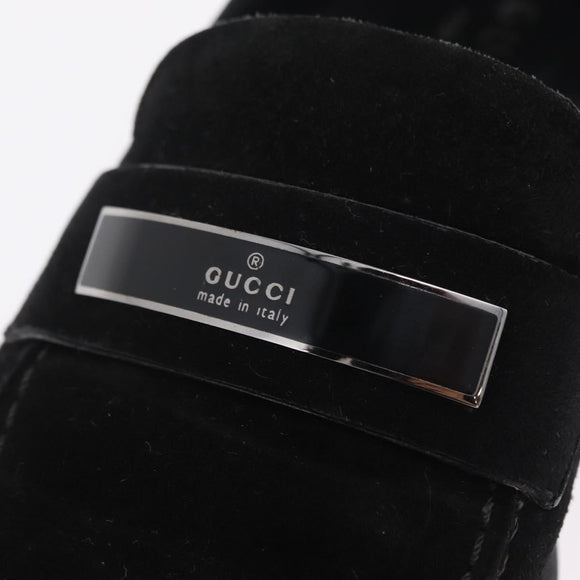 GUCCI Loafers Suede 25.5 cm Black Silver Auth 207479V