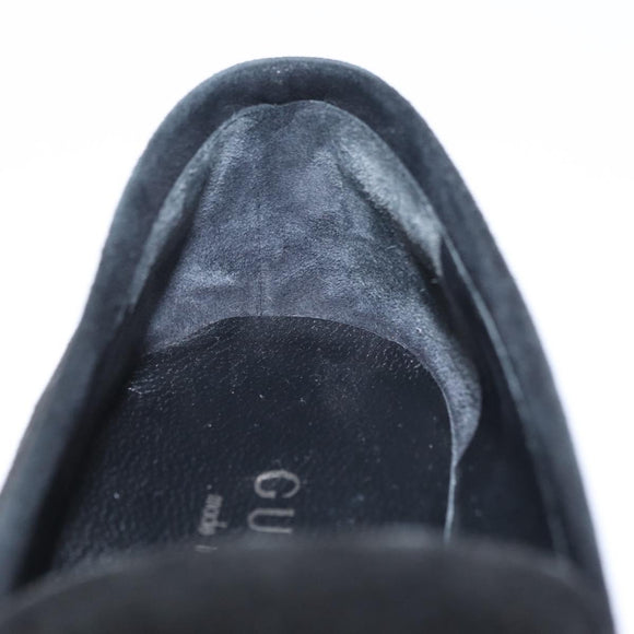 GUCCI Loafers Suede 25.5 cm Black Silver Auth 207479V