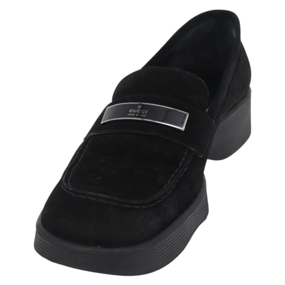 GUCCI Loafers Suede 25.5 cm Black Silver Auth 207479V