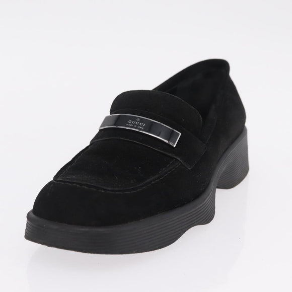 GUCCI Loafers Suede 25.5 cm Black Silver Auth 207479V