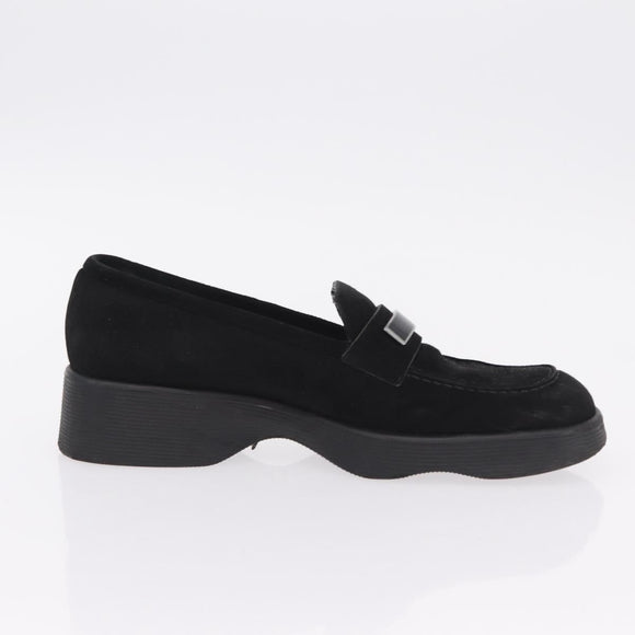 GUCCI Loafers Suede 25.5 cm Black Silver Auth 207479V