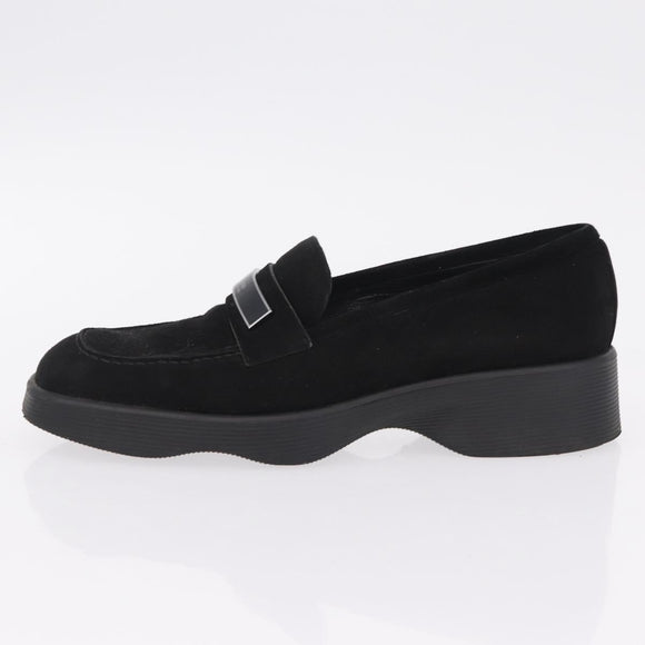 GUCCI Loafers Suede 25.5 cm Black Silver Auth 207479V