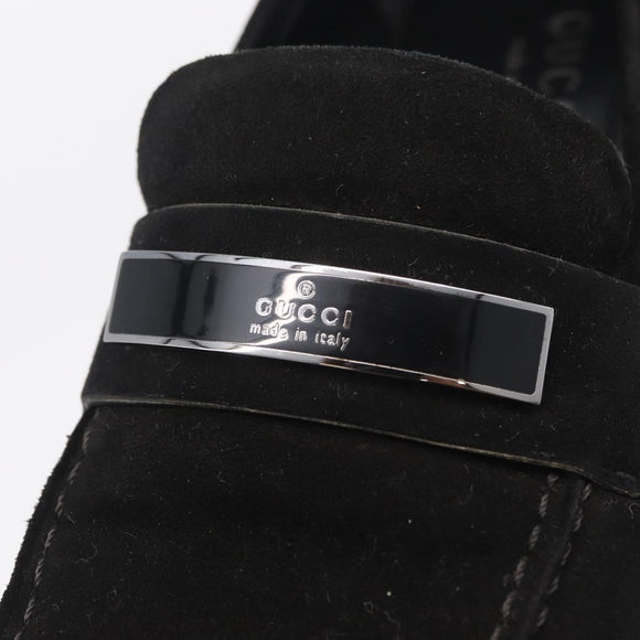 GUCCI Loafers Suede 25.5 cm Black Silver Auth 207479V