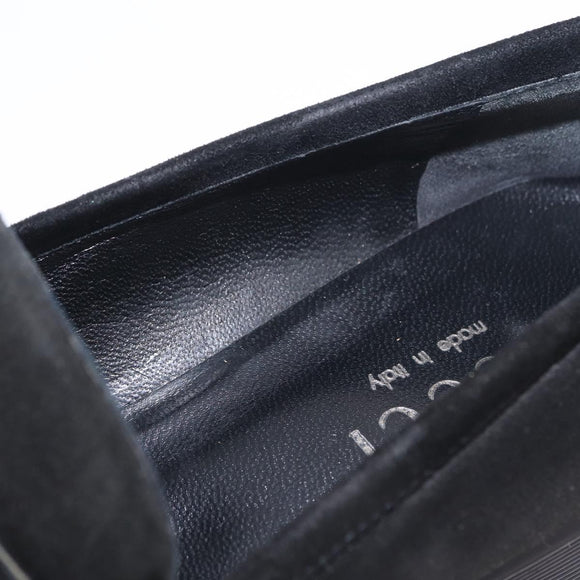 GUCCI Loafers Suede 25.5 cm Black Silver Auth 207479V