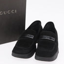GUCCI Loafers Suede 25.5 cm Black Silver Auth 207479V-38