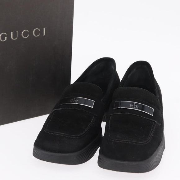 GUCCI Loafers Suede 25.5 cm Black Silver Auth 207479V