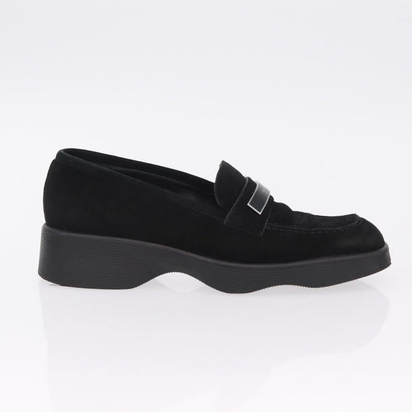 GUCCI Loafers Suede 25.5 cm Black Silver Auth 207479V