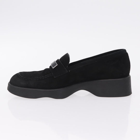 GUCCI Loafers Suede 25.5 cm Black Silver Auth 207479V