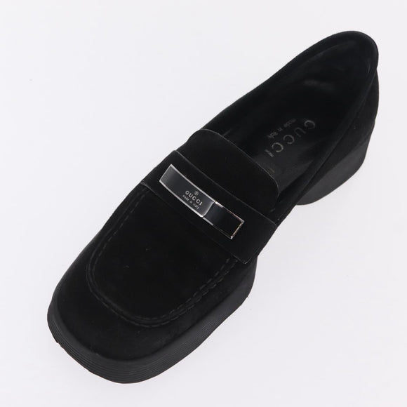 GUCCI Loafers Suede 25.5 cm Black Silver Auth 207479V