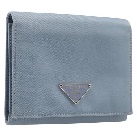 PRADA Compact Wallet Nylon Light Blue Silver Auth 207486A
