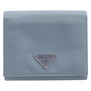 PRADA Compact Wallet Nylon Light Blue Silver Auth 207486A-13