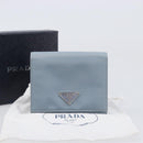 PRADA Compact Wallet Nylon Light Blue Silver Auth 207486A-12