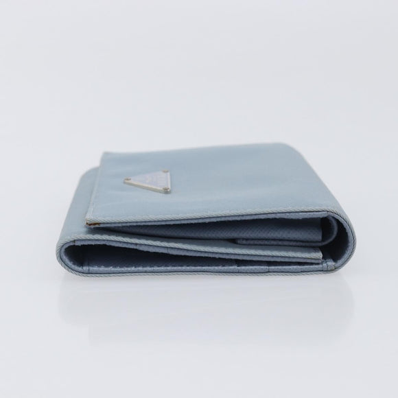 PRADA Compact Wallet Nylon Light Blue Silver Auth 207486A