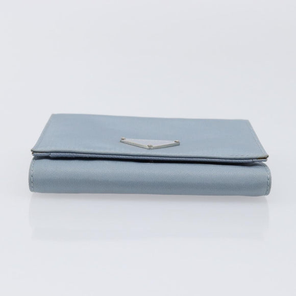 PRADA Compact Wallet Nylon Light Blue Silver Auth 207486A