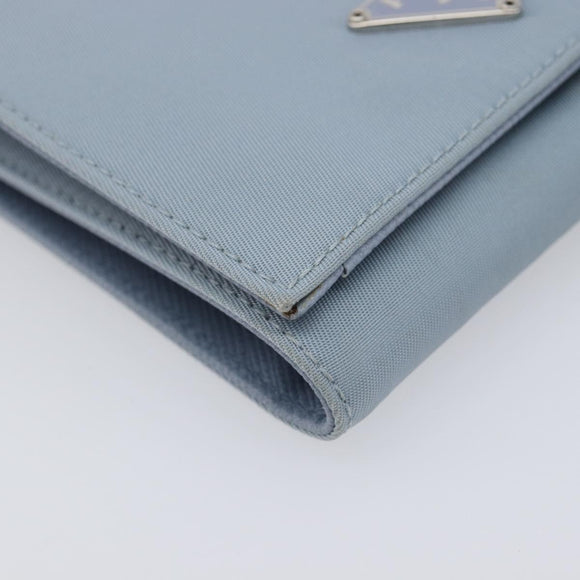 PRADA Compact Wallet Nylon Light Blue Silver Auth 207486A