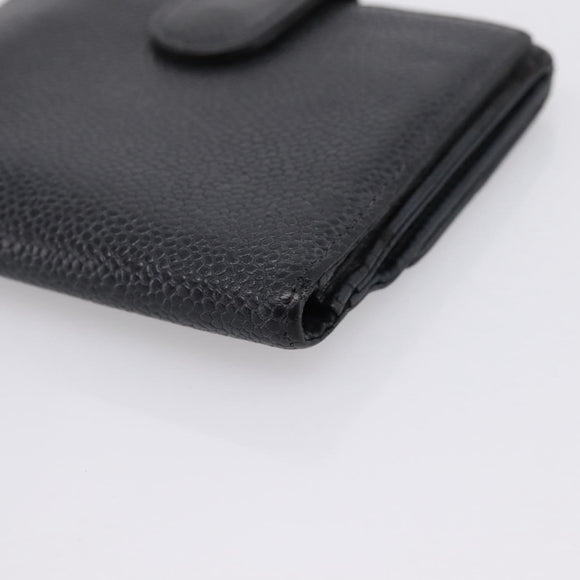 CHANEL Wallet Caviar Skin Black Gold CC Auth 207488