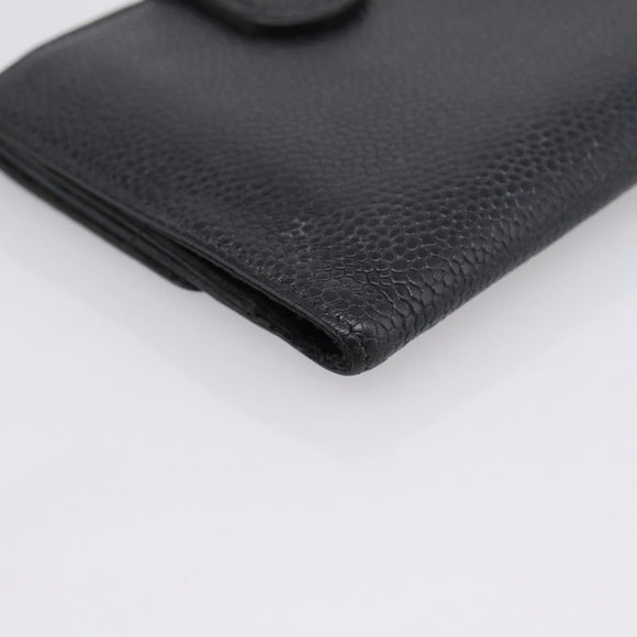 CHANEL Wallet Caviar Skin Black Gold CC Auth 207488