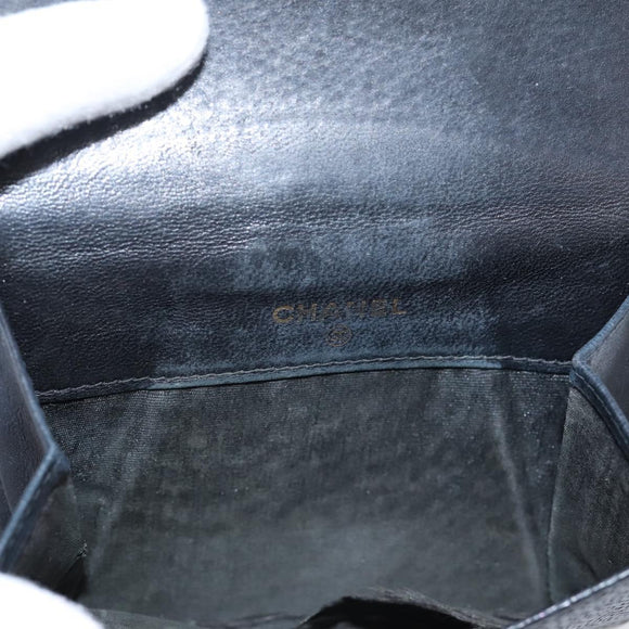 CHANEL Wallet Caviar Skin Black Gold CC Auth 207488