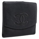 CHANEL Wallet Caviar Skin Black Gold CC Auth 207488-1