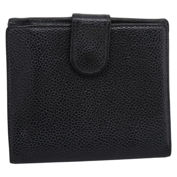 CHANEL Wallet Caviar Skin Black Gold CC Auth 207488