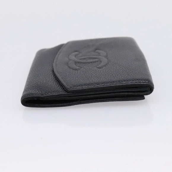 CHANEL Wallet Caviar Skin Black Gold CC Auth 207488