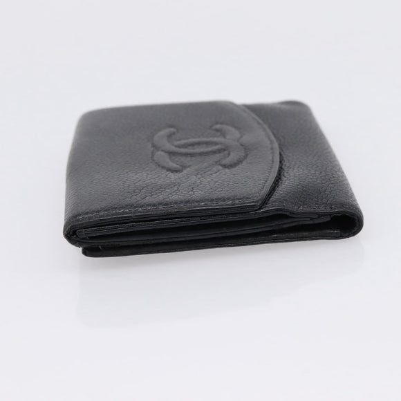 CHANEL Wallet Caviar Skin Black Gold CC Auth 207488