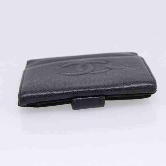 CHANEL Wallet Caviar Skin Black Gold CC Auth 207488