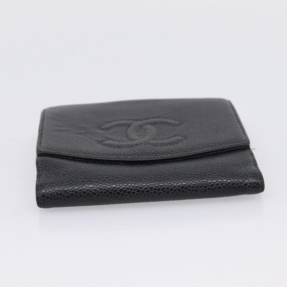CHANEL Wallet Caviar Skin Black Gold CC Auth 207488