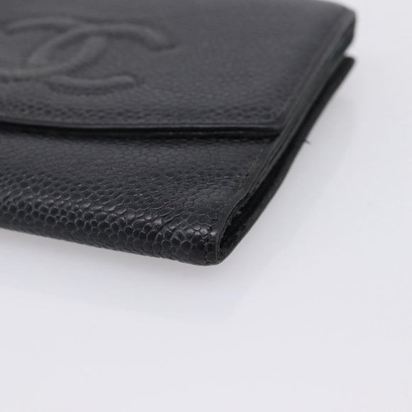 CHANEL Wallet Caviar Skin Black Gold CC Auth 207488