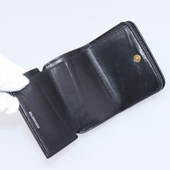Balenciaga Everyday Compact Wallet Leather Black Gold Auth 207491V