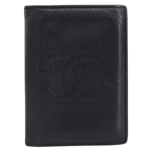 CHANEL Card Case Caviar Skin Black CC Auth 207492A