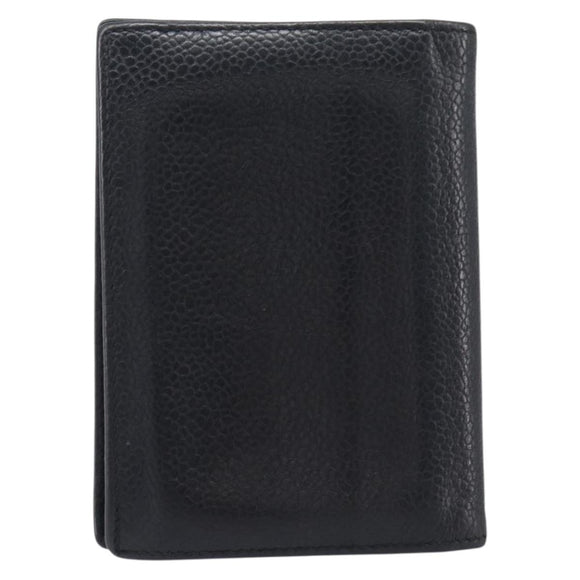 CHANEL Card Case Caviar Skin Black CC Auth 207492A