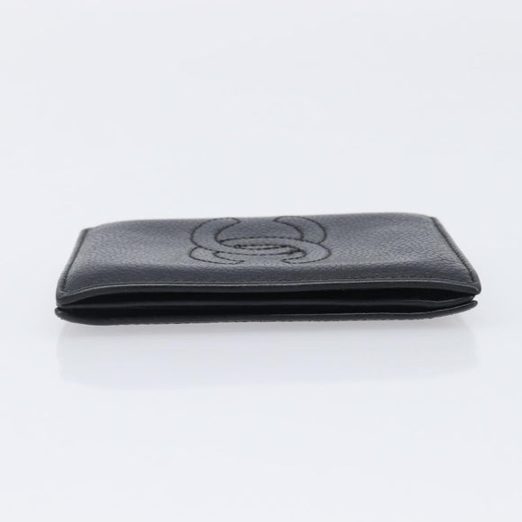 CHANEL Card Case Caviar Skin Black CC Auth 207492A