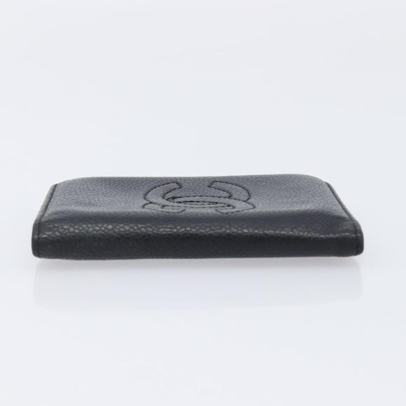 CHANEL Card Case Caviar Skin Black CC Auth 207492A