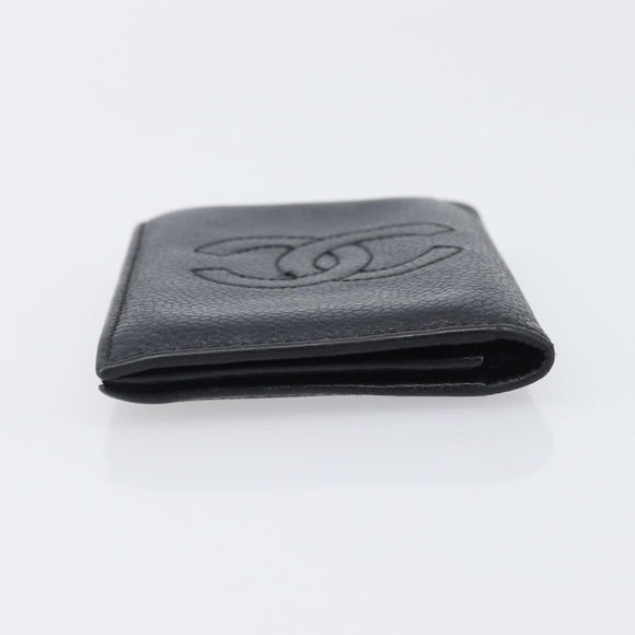 CHANEL Card Case Caviar Skin Black CC Auth 207492A