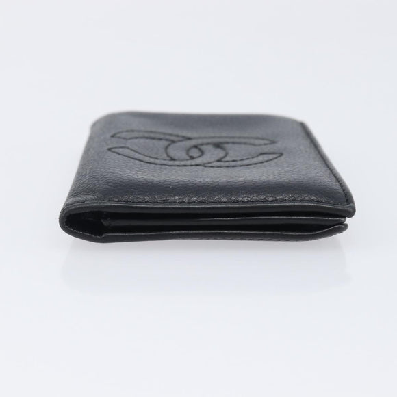CHANEL Card Case Caviar Skin Black CC Auth 207492A