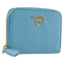 PRADA Coin Purse Safiano Leather Light Blue Gold Auth 207493V-1