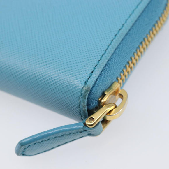 PRADA Coin Purse Safiano Leather Light Blue Gold Auth 207493V