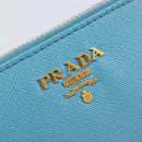 PRADA Coin Purse Safiano Leather Light Blue Gold Auth 207493V-18