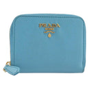 PRADA Coin Purse Safiano Leather Light Blue Gold Auth 207493V-13