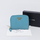 PRADA Coin Purse Safiano Leather Light Blue Gold Auth 207493V-12