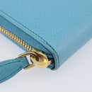 PRADA Coin Purse Safiano Leather Light Blue Gold Auth 207493V-15