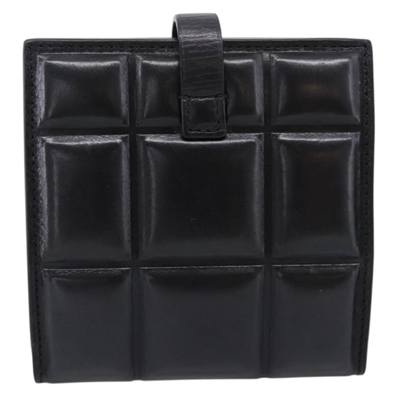Bottega Veneta Padded Compact Wallet Leather Black Gold Tone Auth 207496M