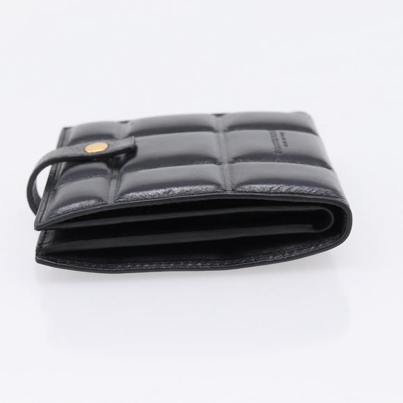 Bottega Veneta Padded Compact Wallet Leather Black Gold Tone Auth 207496M